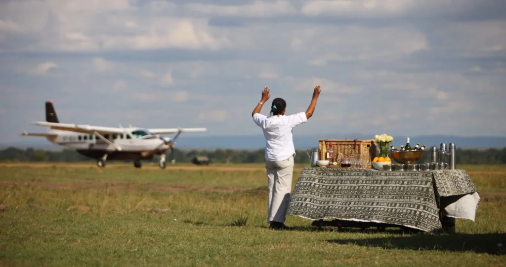 a light aircraft parked in Maasai Mara